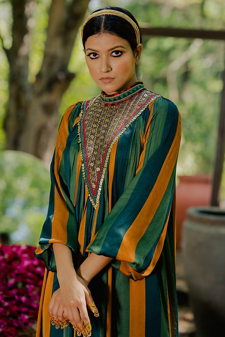 Multi-Colored Cotton Satin Printed Kaftan Set by Pooja & Keyur at Pernia's Pop Up Shop