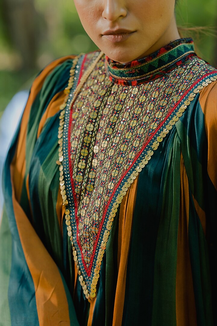 Multi-Colored Cotton Satin Printed Kaftan Set by Pooja & Keyur at Pernia's Pop Up Shop