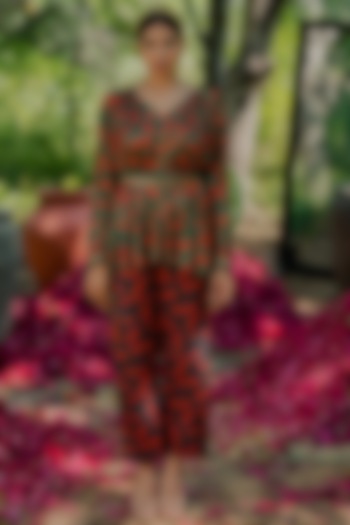 Multi-Colored Cotton Satin Printed & Aari Embroidered Pant Set by Pooja & Keyur at Pernia's Pop Up Shop