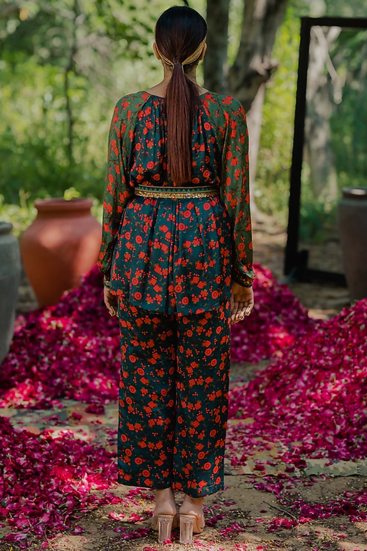 Multi-Colored Cotton Satin Printed & Aari Embroidered Pant Set by Pooja & Keyur at Pernia's Pop Up Shop