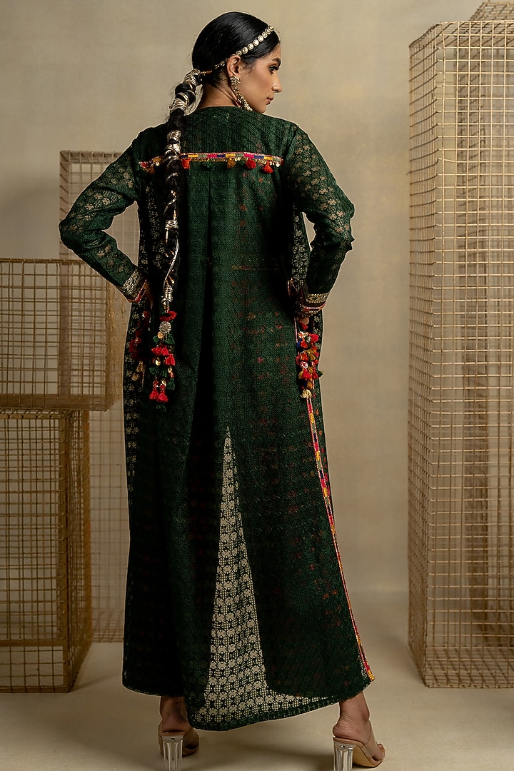 Mehendi Green Cotton Satin Jumpsuit With Jacket by Pooja & Keyur at Pernia's Pop Up Shop