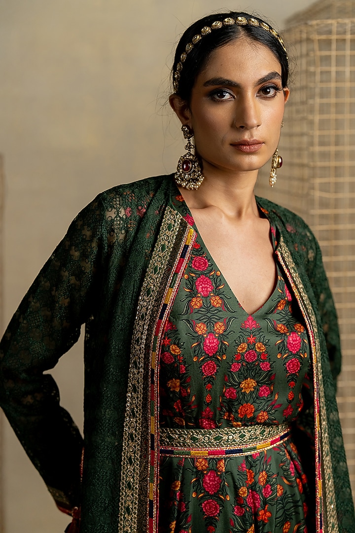 Mehendi Green Cotton Satin Jumpsuit With Jacket by Pooja & Keyur at Pernia's Pop Up Shop