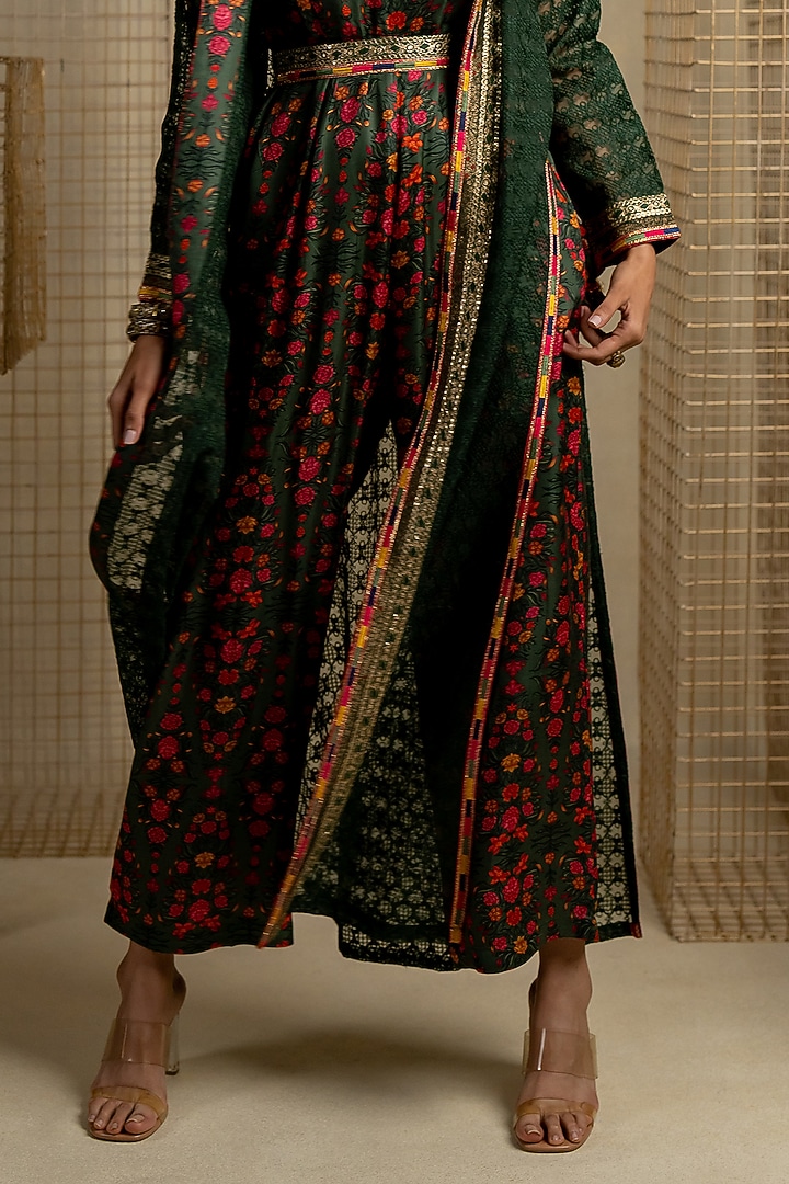 Mehendi Green Cotton Satin Jumpsuit With Jacket by Pooja & Keyur at Pernia's Pop Up Shop