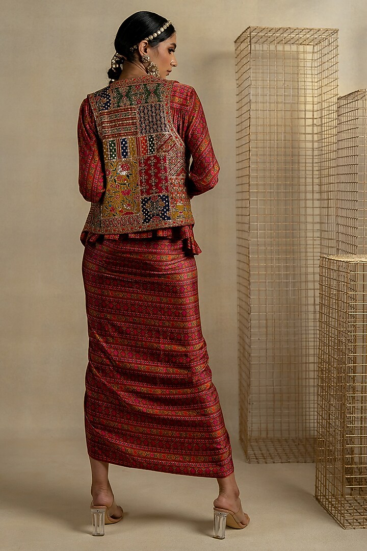 Brown Cotton Satin Bagh Printed Skirt Set by Pooja & Keyur at Pernia's Pop Up Shop