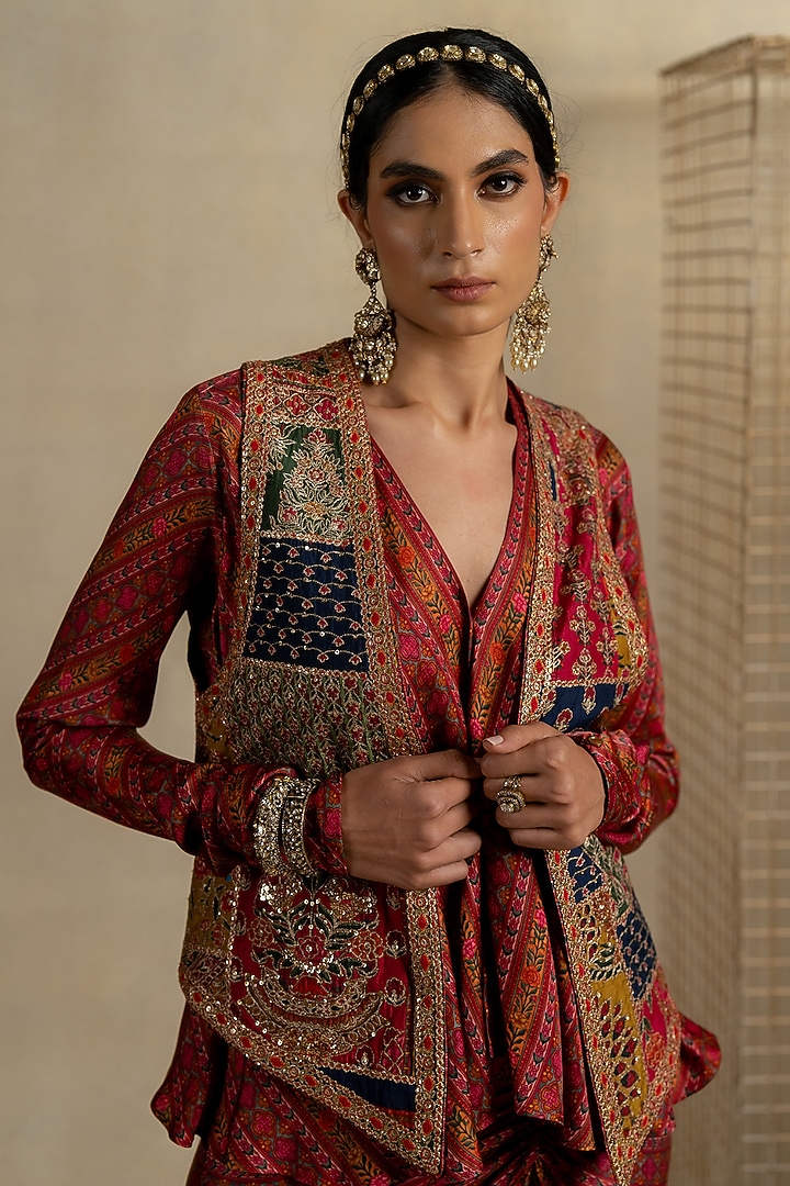 Brown Cotton Satin Bagh Printed Skirt Set by Pooja & Keyur at Pernia's Pop Up Shop