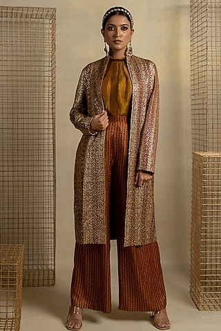 Multi-Colored Cotton Satin Silk Embroidered Jacket by Pooja & Keyur