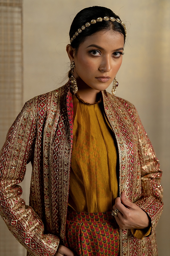 Multi-Colored Cotton Satin Silk Embroidered Jacket by Pooja & Keyur at Pernia's Pop Up Shop