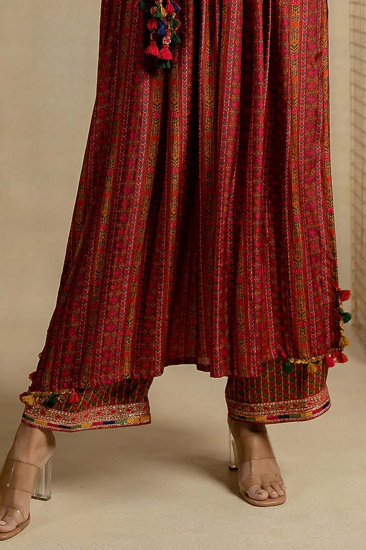 Rust Silk Aari Embroidered Kurta Set by Pooja & Keyur at Pernia's Pop Up Shop