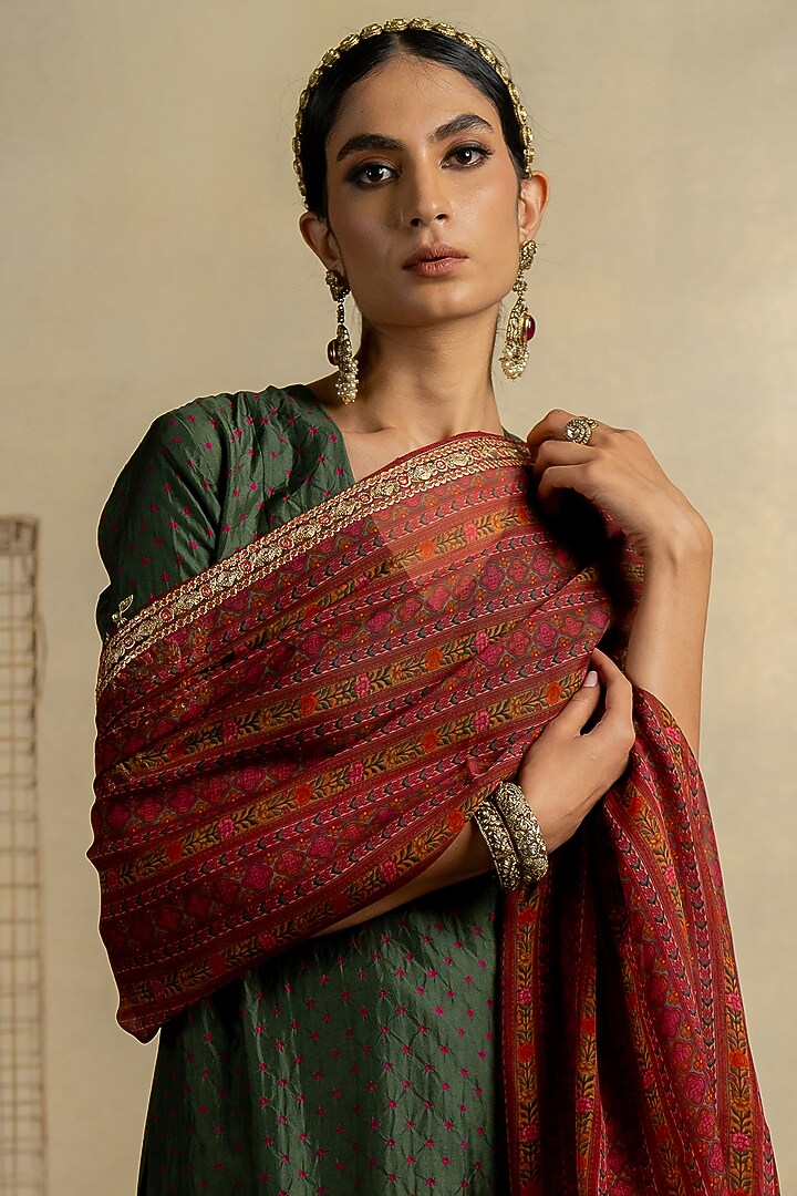 Multi-Colored Organza Bagh Embroidered Dupatta by Pooja & Keyur at Pernia's Pop Up Shop