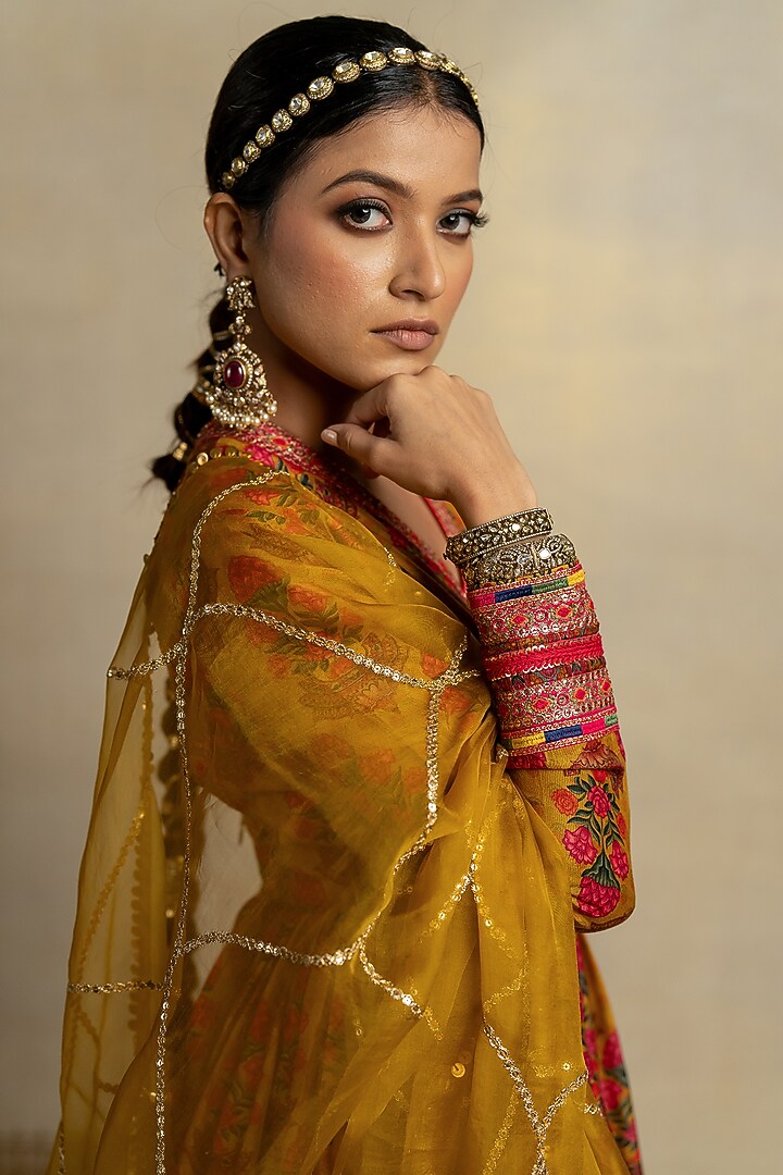 Mustard Cotton Silk Wedding Sharara Set by Pooja & Keyur at Pernia's Pop Up Shop