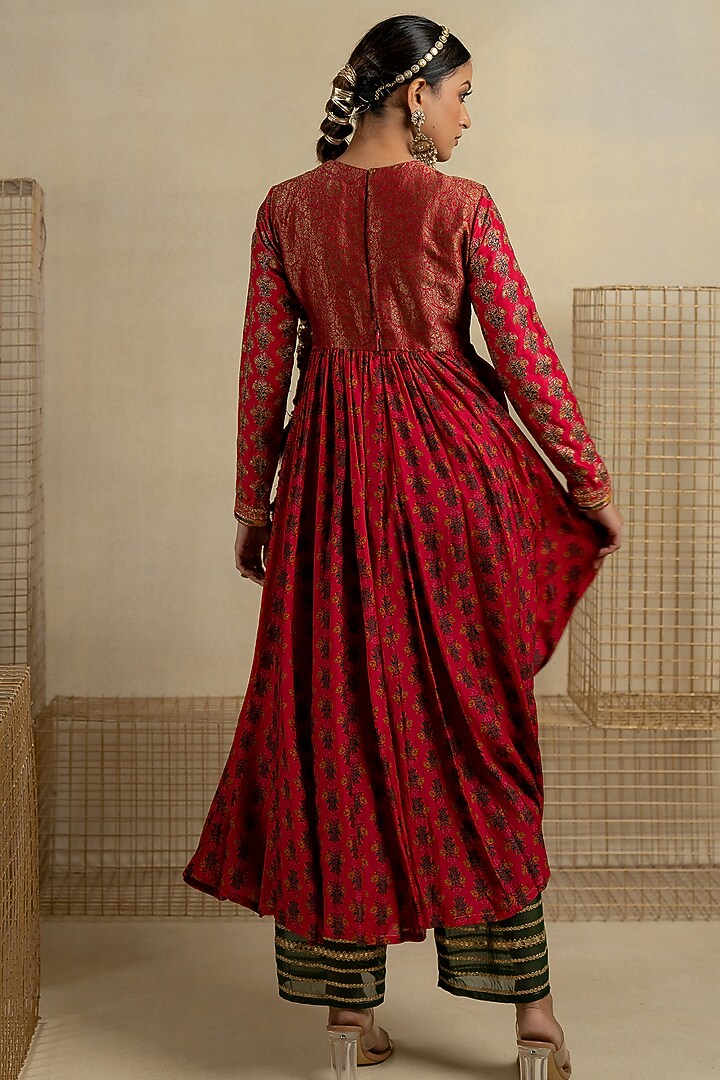 Maroon Cotton Silk Aari Embroidered Wedding Anarkali Set by Pooja & Keyur at Pernia's Pop Up Shop