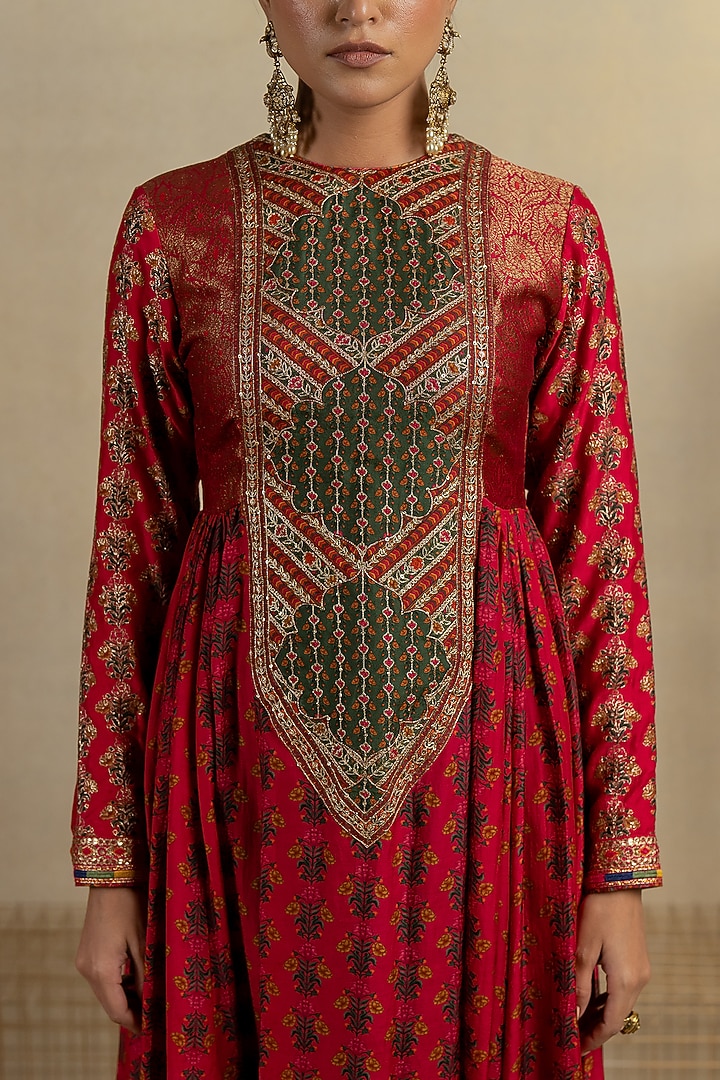 Maroon Cotton Silk Aari Embroidered Wedding Anarkali Set by Pooja & Keyur at Pernia's Pop Up Shop
