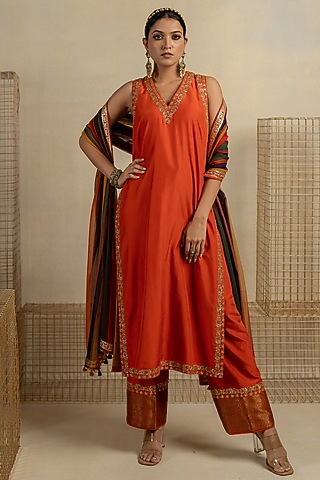 Multi-Colored Chiffon Aari Embroidered Dupatta by Pooja & Keyur