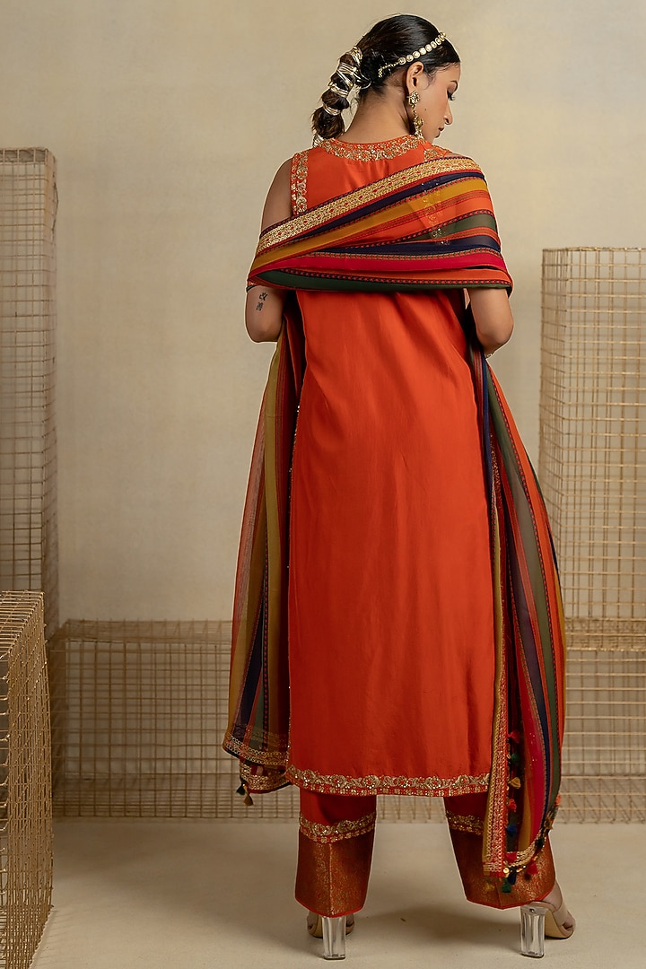 Multi-Colored Chiffon Aari Embroidered Dupatta by Pooja & Keyur at Pernia's Pop Up Shop