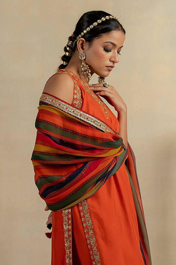 Multi-Colored Chiffon Aari Embroidered Dupatta by Pooja & Keyur at Pernia's Pop Up Shop