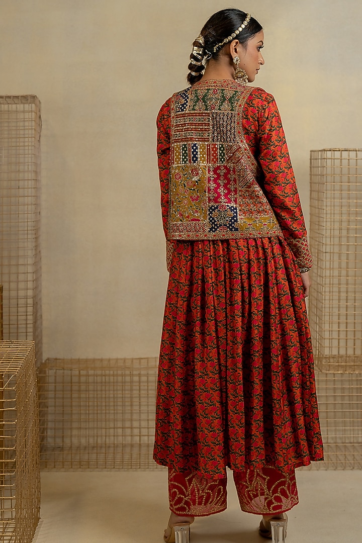 Orange Cotton Silk Aari Embroidered Wedding Anarkali Set by Pooja & Keyur at Pernia's Pop Up Shop