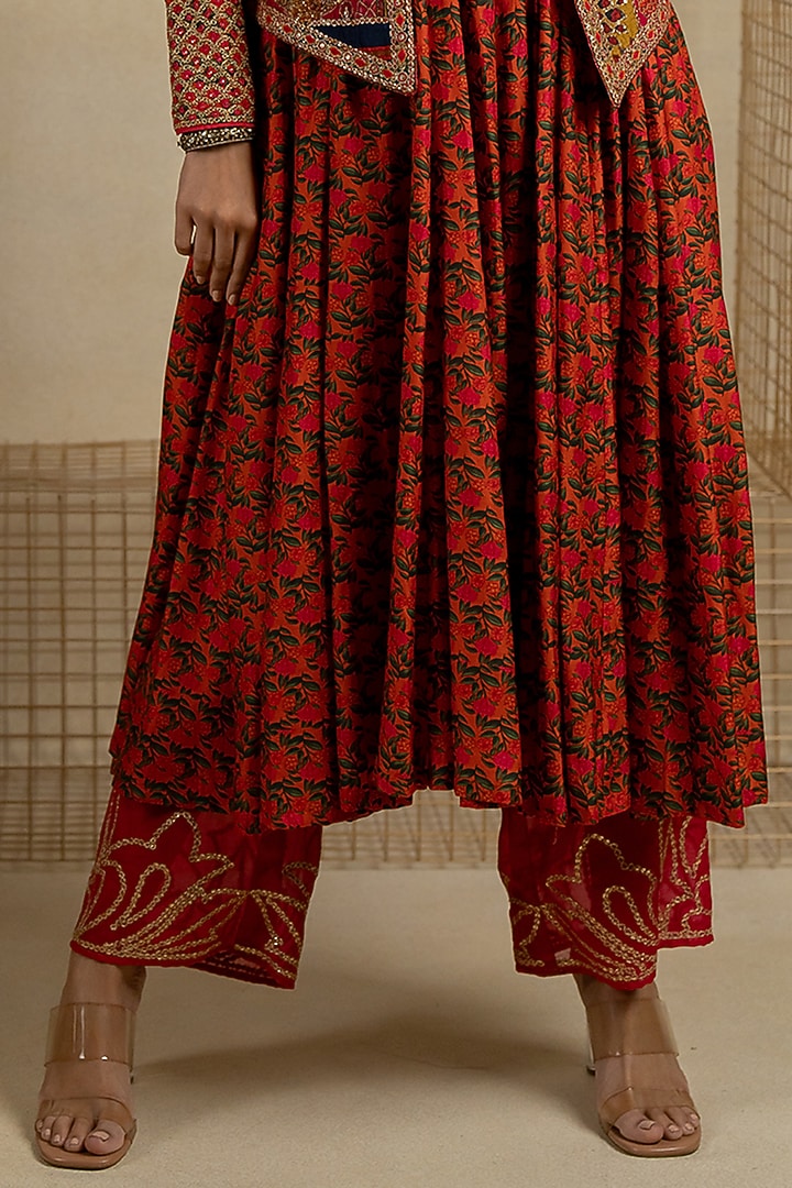 Orange Cotton Silk Aari Embroidered Wedding Anarkali Set by Pooja & Keyur at Pernia's Pop Up Shop