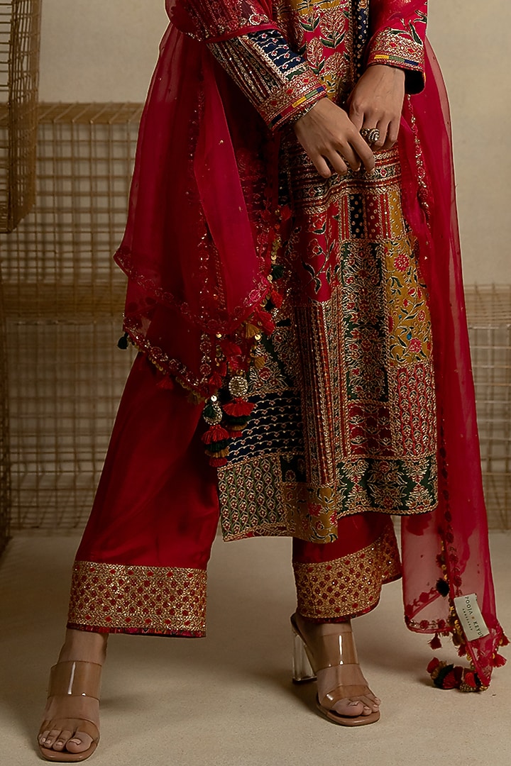 Multi-Colored Silk Patchwork & Aari Embroidered Kurta Set by Pooja & Keyur at Pernia's Pop Up Shop