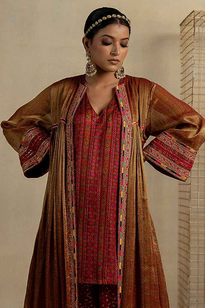Brown Tissue Aari Embroidered Overlay by Pooja & Keyur at Pernia's Pop Up Shop