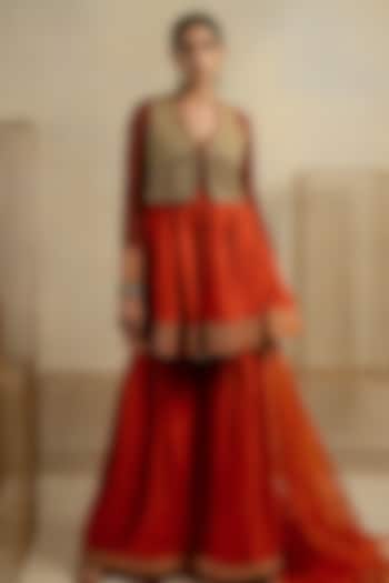 Brown Cotton Silk Aari Embroidered Jacket by Pooja & Keyur at Pernia's Pop Up Shop