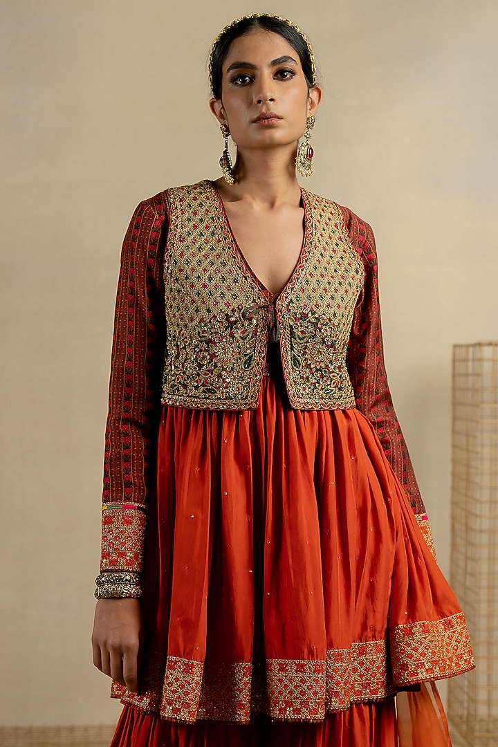 Brown Cotton Silk Aari Embroidered Jacket by Pooja & Keyur at Pernia's Pop Up Shop