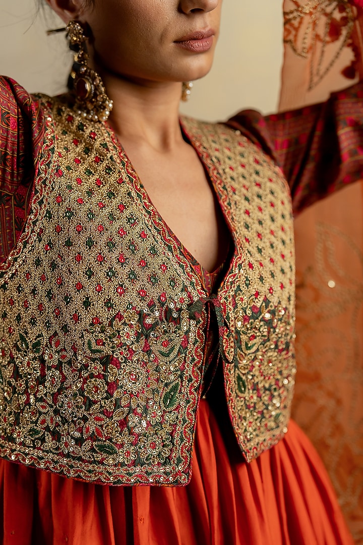 Brown Cotton Silk Aari Embroidered Jacket by Pooja & Keyur at Pernia's Pop Up Shop