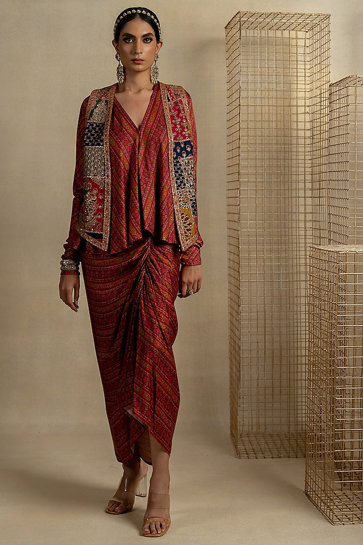Multi-Colored Cotton Silk Aari Embroidered Jacket by Pooja & Keyur