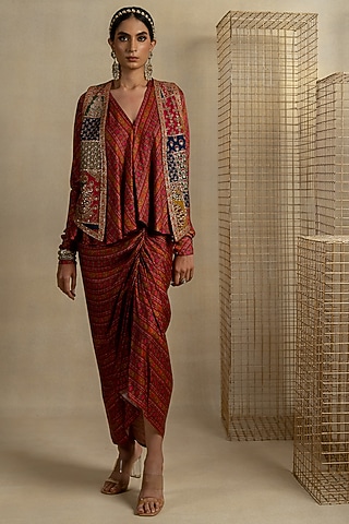 Multi-Colored Cotton Silk Aari Embroidered Jacket by Pooja & Keyur