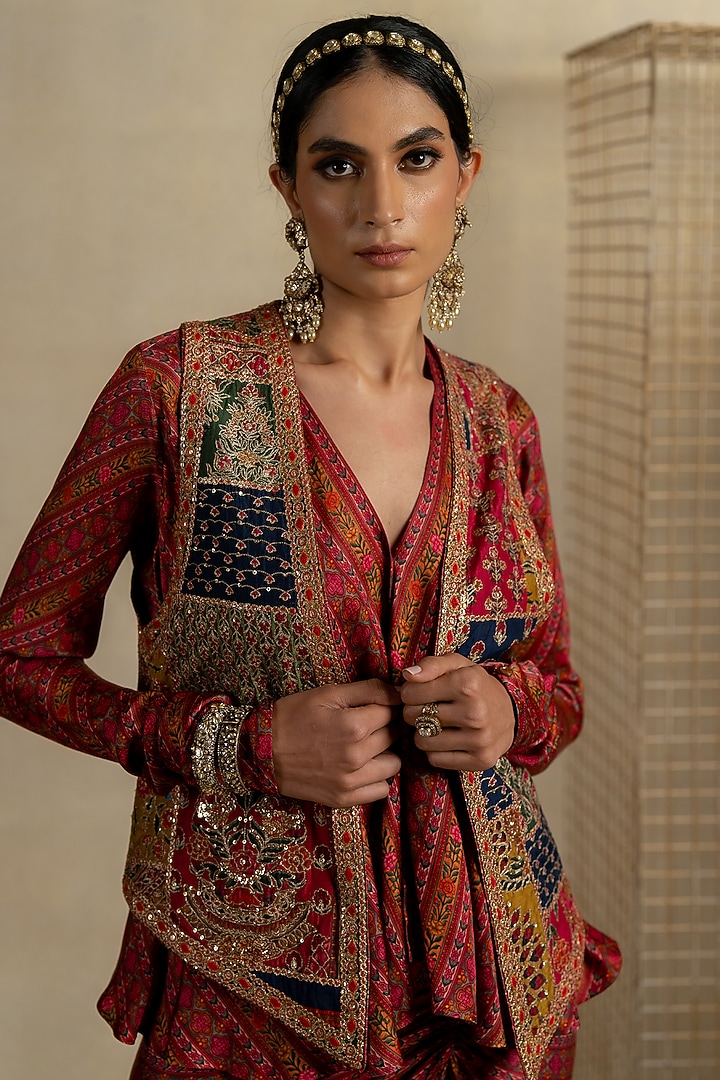 Multi-Colored Cotton Silk Aari Embroidered Jacket by Pooja & Keyur at Pernia's Pop Up Shop