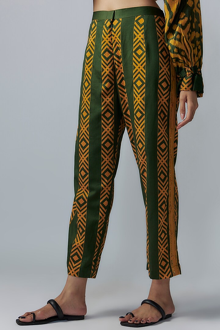 Olive Green Cotton Silk Digital Printed Co-Ord Set by Pooja & Keyur at Pernia's Pop Up Shop