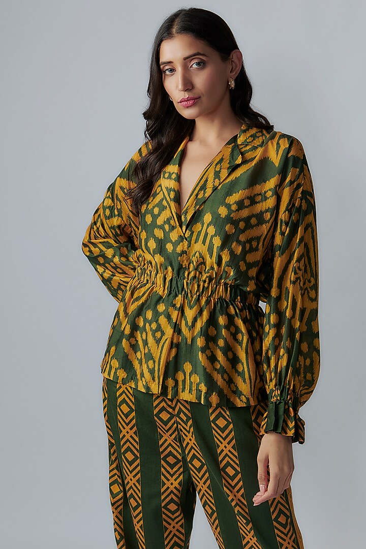Olive Green Cotton Silk Digital Printed Co-Ord Set by Pooja & Keyur at Pernia's Pop Up Shop