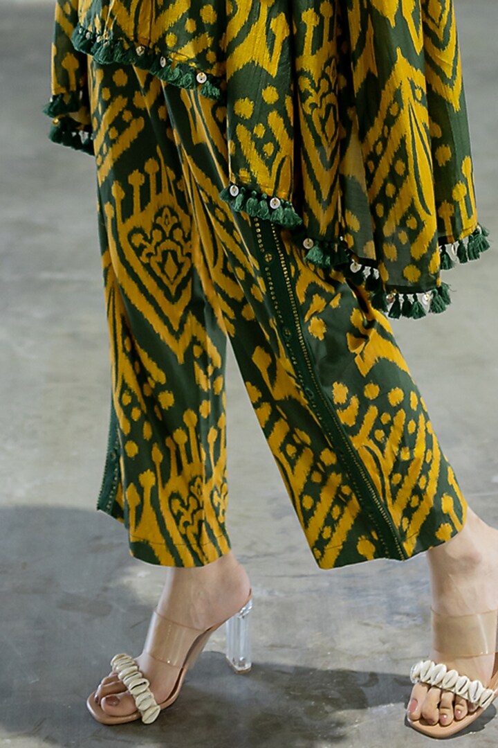 Olive Green & Mustard Cotton Silk Embroidered Co-Ord Set by Pooja & Keyur at Pernia's Pop Up Shop