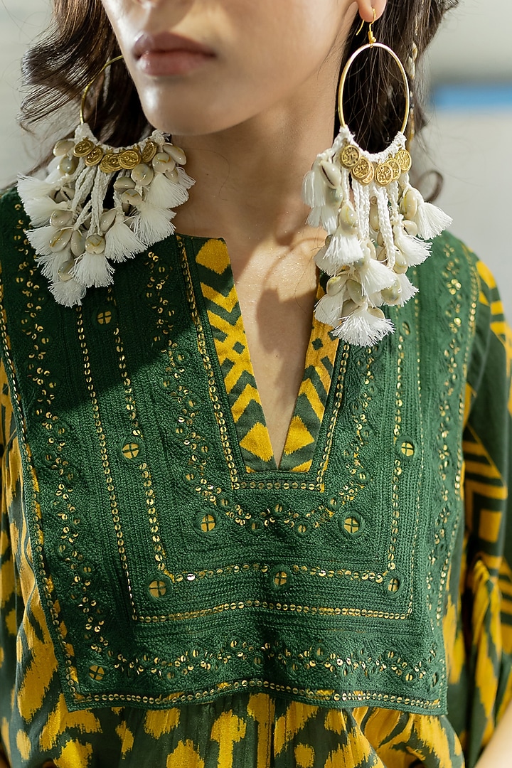 Olive Green & Mustard Cotton Silk Embroidered Co-Ord Set by Pooja & Keyur at Pernia's Pop Up Shop