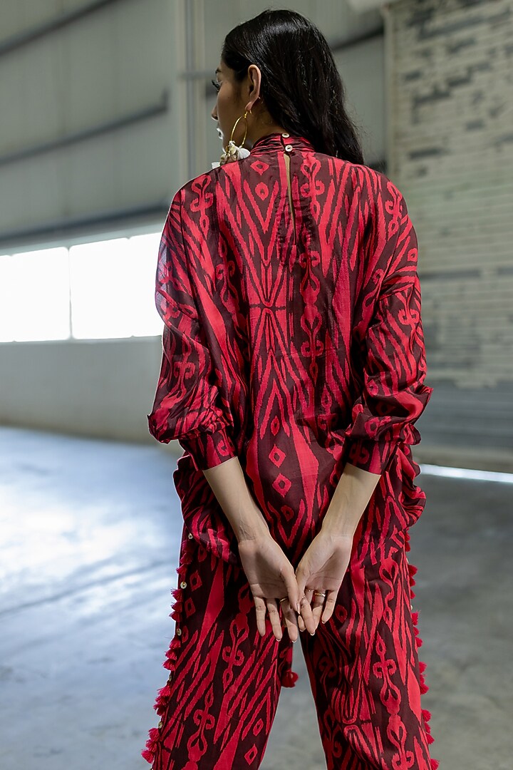 Red Brown Cotton Silk Embroidered Co-Ord Set by Pooja & Keyur at Pernia's Pop Up Shop