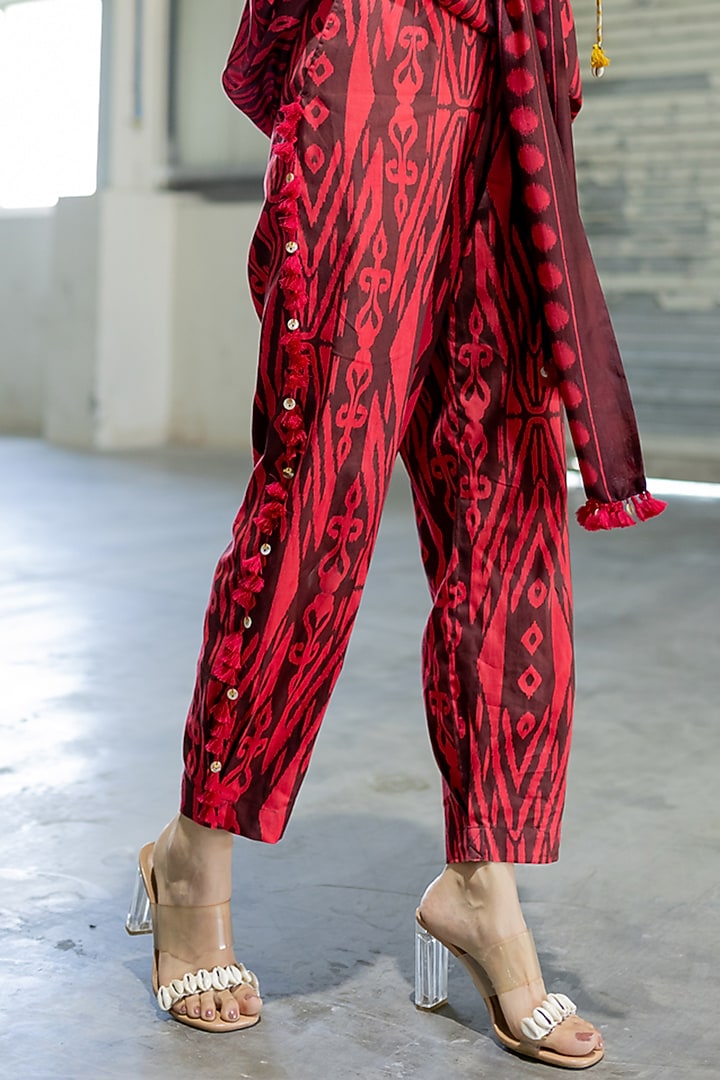 Red Brown Cotton Silk Embroidered Co-Ord Set by Pooja & Keyur at Pernia's Pop Up Shop