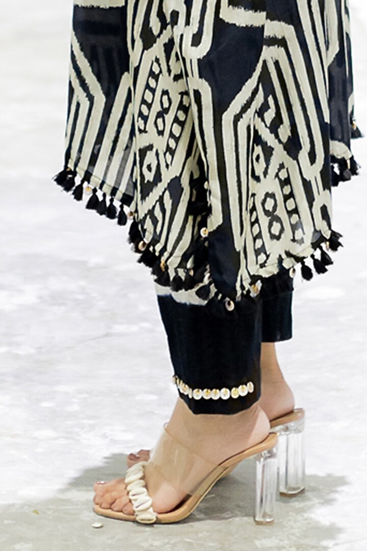 Black Cotton Satin Embroidered Kaftan Set by Pooja & Keyur at Pernia's Pop Up Shop
