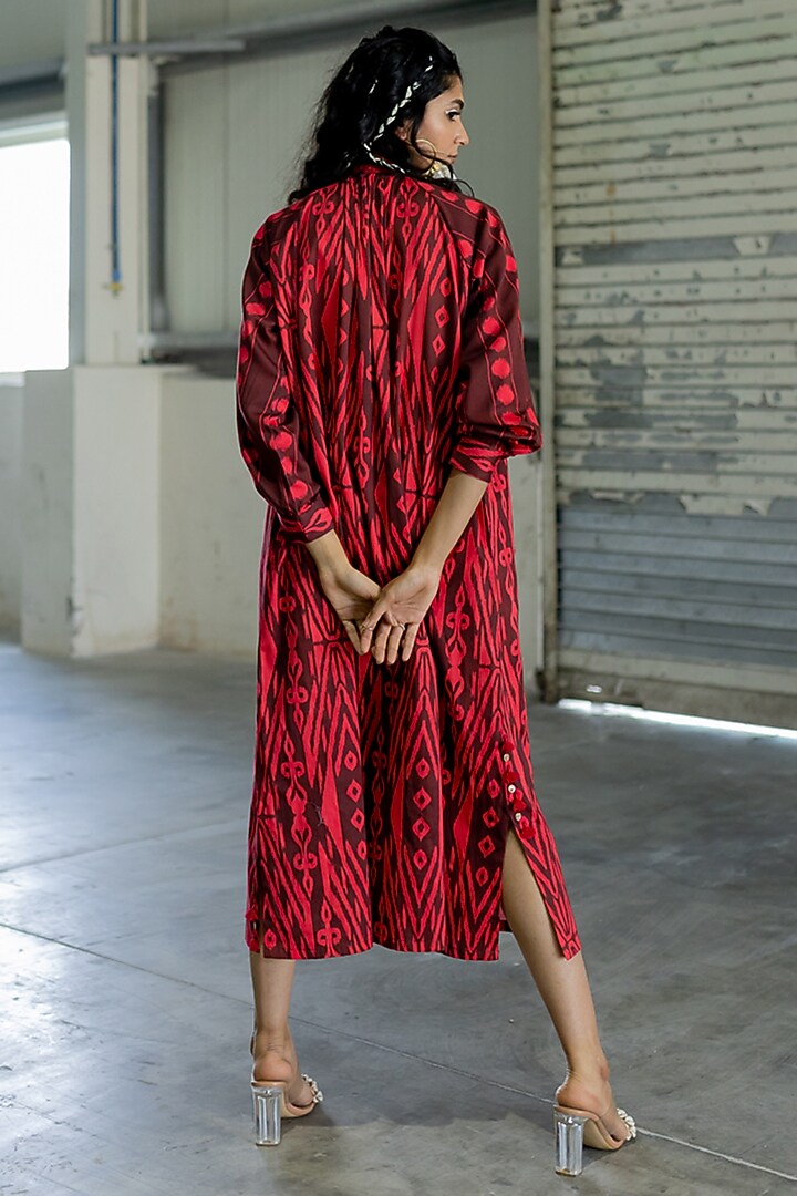 Brown Cotton Satin Embroidered Midi Vacation Dress by Pooja & Keyur at Pernia's Pop Up Shop
