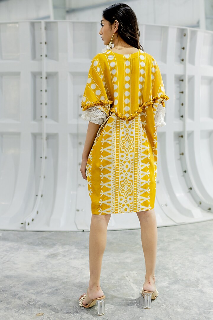 Mustard Cotton Satin Mini Vacation Dress by Pooja & Keyur at Pernia's Pop Up Shop