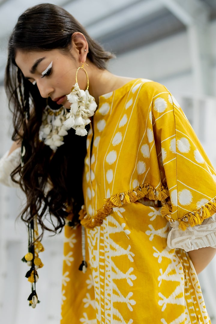 Mustard Cotton Satin Mini Vacation Dress by Pooja & Keyur at Pernia's Pop Up Shop