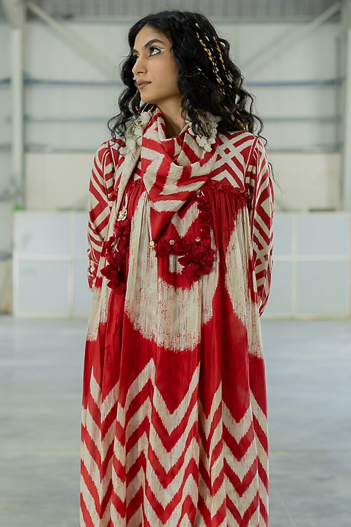Brick Cotton Silk & Cotton Satin Midi Vacation Dress by Pooja & Keyur at Pernia's Pop Up Shop