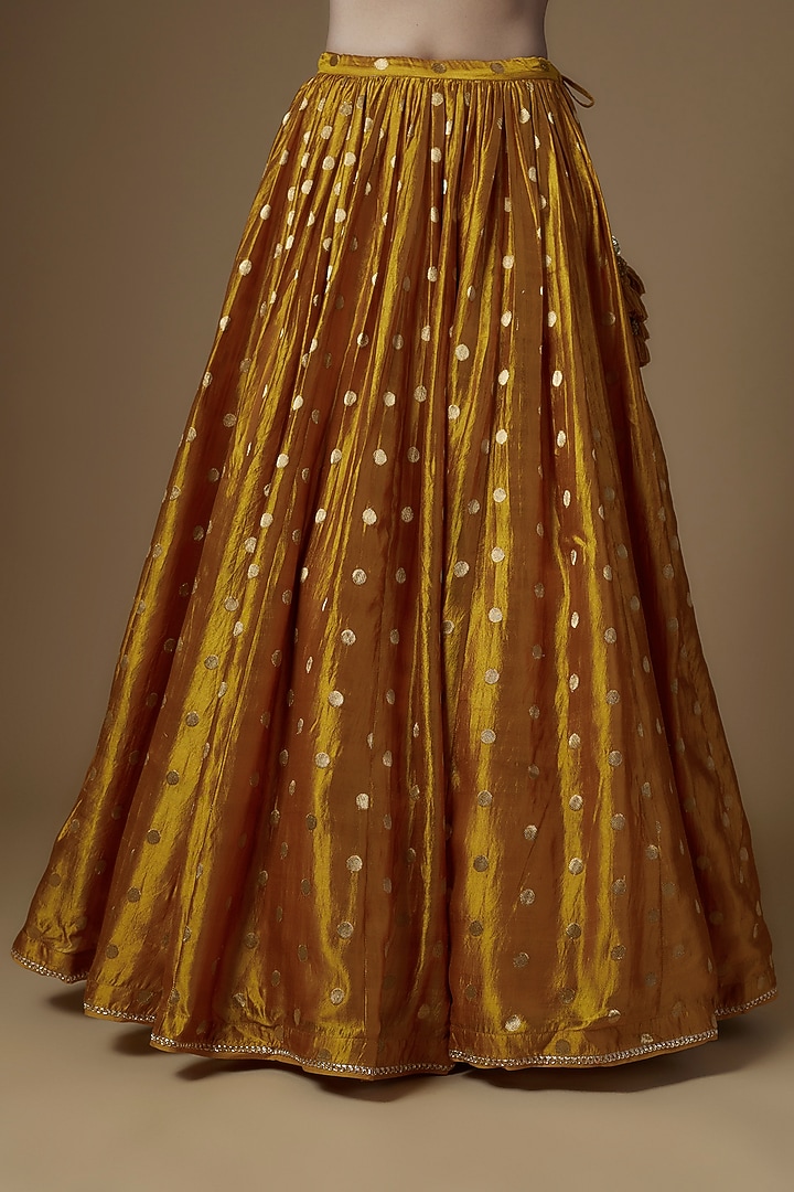 Mustard Silk Brocade Embroidered Wedding Lehenga Set by Pooja & Keyur at Pernia's Pop Up Shop