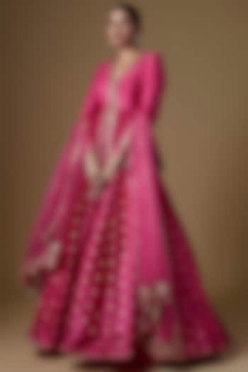 Pink Silk Brocade Embroidered Lehenga Set by Pooja & Keyur