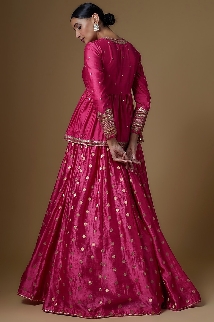 Pink Silk Brocade Embroidered Wedding Lehenga Set by Pooja & Keyur at Pernia's Pop Up Shop