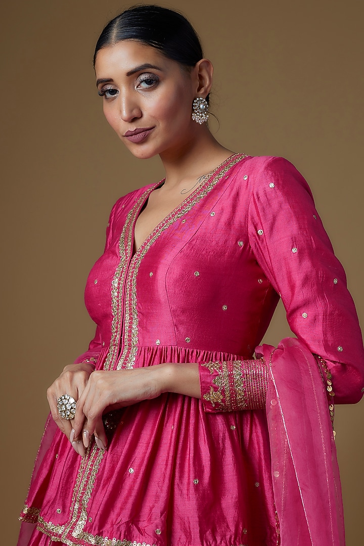 Pink Silk Brocade Embroidered Wedding Lehenga Set by Pooja & Keyur at Pernia's Pop Up Shop