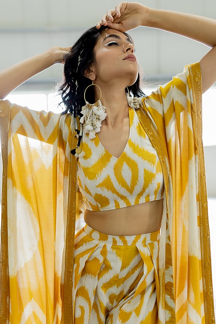 Mustard Cotton Silk Embroidered Co-Ord Set by Pooja & Keyur at Pernia's Pop Up Shop