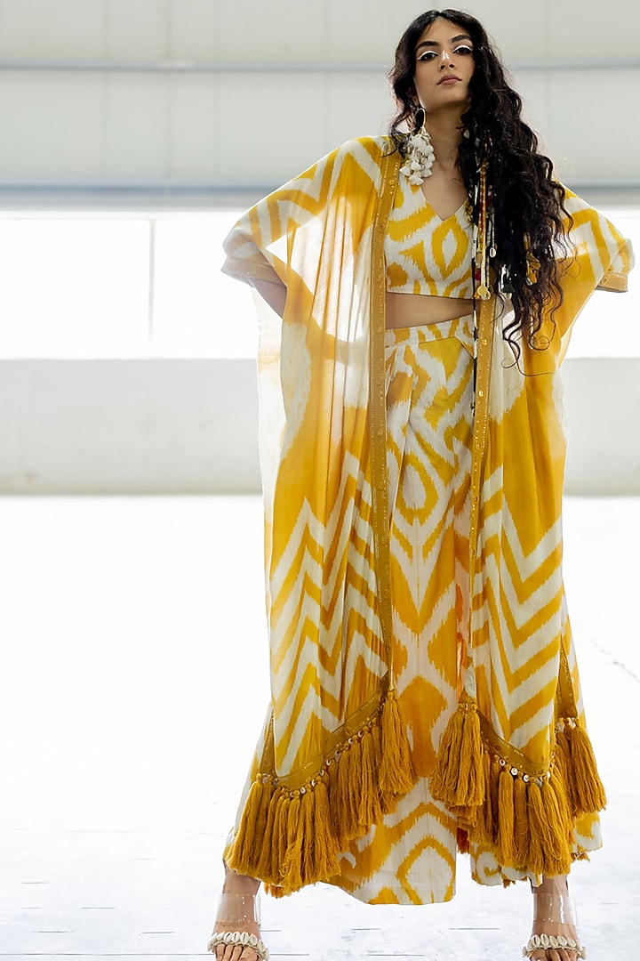 Mustard Cotton Silk Embroidered Co-Ord Set by Pooja & Keyur at Pernia's Pop Up Shop