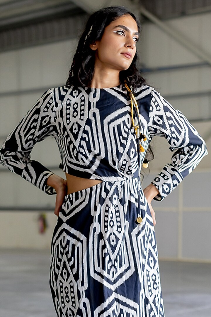 Black Cotton Satin Midi Vacation Dress by Pooja & Keyur at Pernia's Pop Up Shop