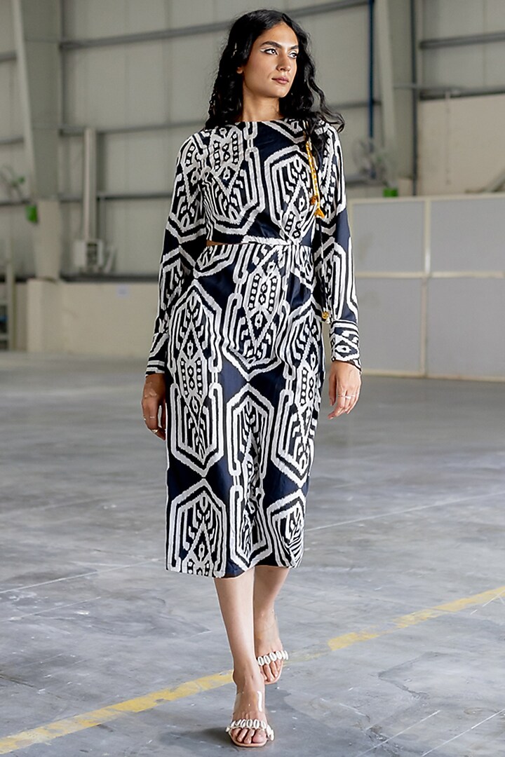 Black Cotton Satin Midi Vacation Dress by Pooja & Keyur at Pernia's Pop Up Shop