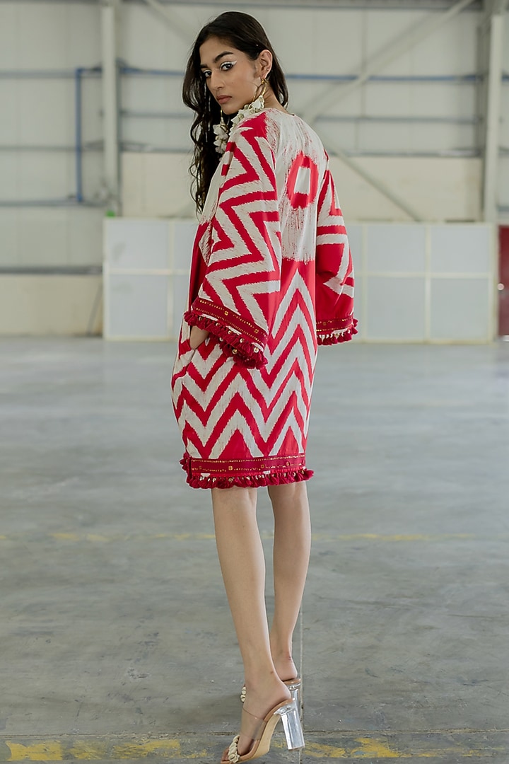 Brick Cotton Satin Embroidered Mini Vacation Dress by Pooja & Keyur at Pernia's Pop Up Shop