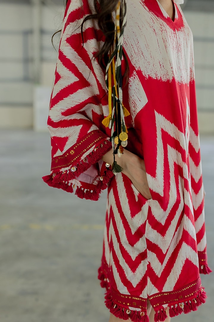Brick Cotton Satin Embroidered Mini Vacation Dress by Pooja & Keyur at Pernia's Pop Up Shop